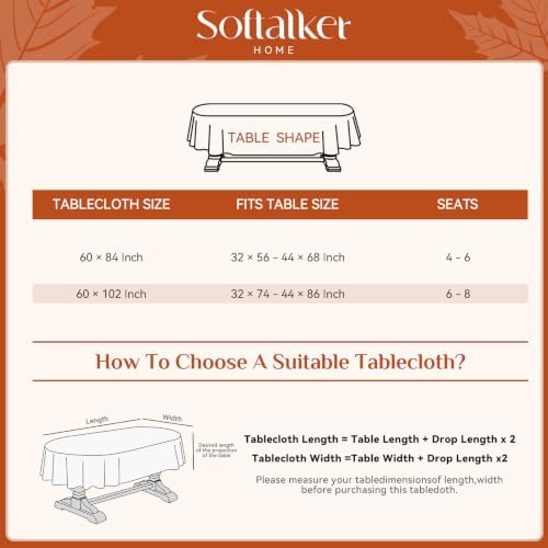 Softalker Fall Jacquard Oval Tablecloth, 60 x 84 Inch Rust