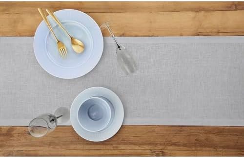 Solino Home 100% Pure Linen Table Runner Grey Extra Long, Fete 14 x 120 in