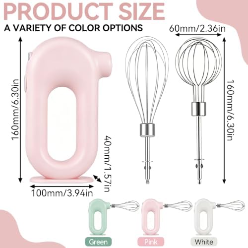 Cyrank Cordless Hand Mixer, Handheld Mixer Electric Hand Mixer 4 Speed Electric Handheld Mini Egg Beater USB Charing 1500mah(Pink)