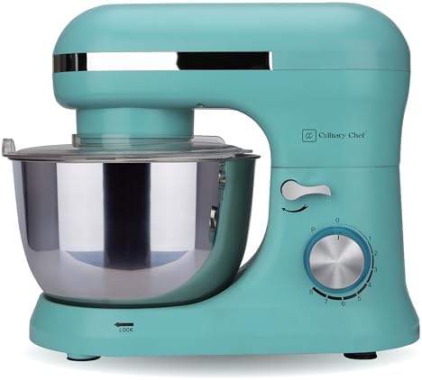 CULINARY CHEF 4.5L Stand Mixer with Stainless Steel Bowl, Tilt-Head Kitchen Electric Mixer with Dough Hook, Mixing Beater and Whisk, Splash Guard, Blue