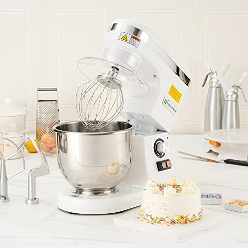 Restaurantware Hi Tek 5.3-Qt Electric Stand Mixer 1 Tilt-Head Kitchen Mixer With Stand - Includes Dough Hook Whisk & Beater 110V/60Hz White Aluminum Stand Mixer Up To 660 RPM