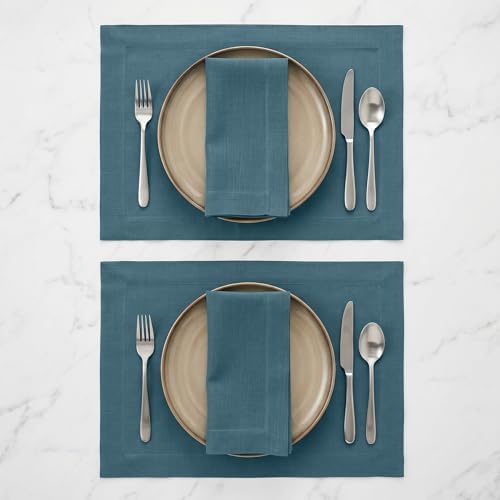 Solino Home 100% Pure Linen Napkins Peacock Blue, Fete 20 x 20 in, Set of 4
