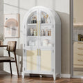 63" Tall Arched Cabinet with Glass Doors, Kitchen Pantry Storage Cabinet with Dust-Proof Rattan, 5-Tier Curio China Cabinet with Adjustable Shelves for Living Room Dining Room, White