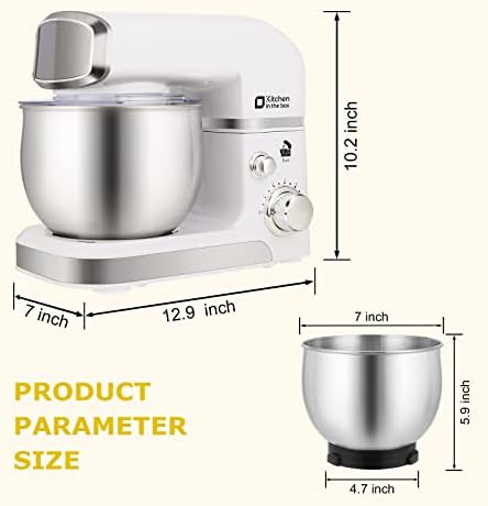 Kitchen in the box Stand Mixer,3.2Qt Mini Electric Food Mixer,6 Speeds Portable Lightweight Kitchen Mixer for Daily Use with Egg Whisk,Dough Hook,Flat Beater (White)
