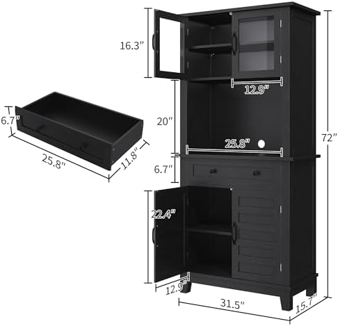 Garvee 72" Tall Kitchen Pantry Cabinet with Hutch and Microwave Stand