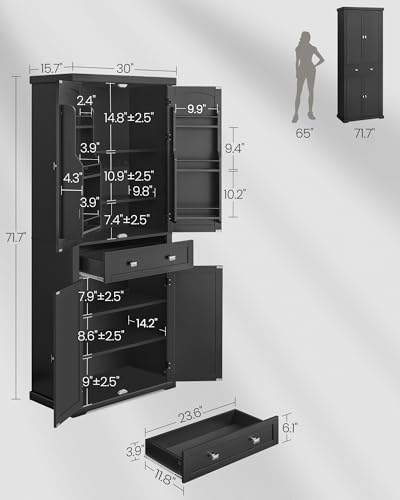 VASAGLE Pantry Cabinet, Freestanding Tall Cupboard with a Drawer