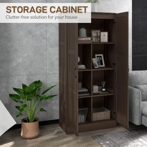 HOMCOM 71" Tall Storage Cabinet Movable Shelves Soft Close Doors, Coffee