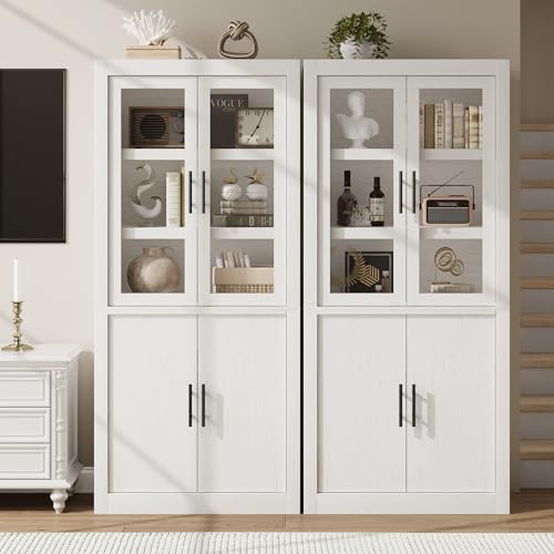 Garvee 70.4" Tall Kitchen Pantry Cabinet with Glass Doors, Retro White