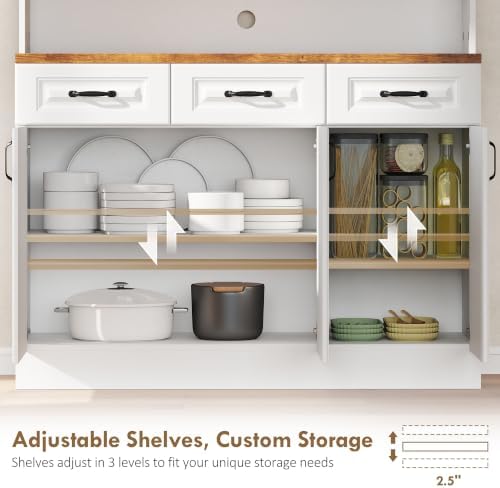 HOMCOM 71" Kitchen Pantry Cabinet with Wide 2-Tier Microwave Stand White