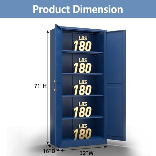 Polup 71" Blue Metal Kitchen Pantry Storage Cabinet with Doors and Shelves