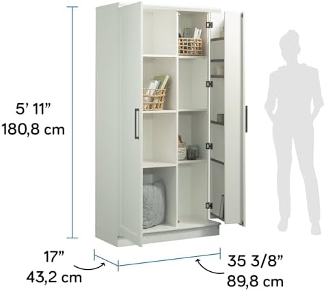 Sauder HomePlus Kitchen Storage Pantry Cabinet with Swing Door Storage and Adjustable Shelves, in Soft White finish