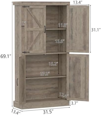 Kitchen Pantry Cabinet, 70" Tall Storage Cabinet with 2 Adjustable Shelves