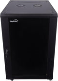 NavePoint 18U Server Cabinet Wall Mount Rack Enclosure with Caster Wheels, 2 Fans, Locking Glass Door, Removable Side Panels – 18U Network Cabinet 23.6” Deep, 19” Server Rack for IT Equipment