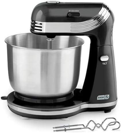 Dash Everyday Stand Mixer - Compact Tilt-Head Stand Mixer for Everyday Recipes - 6-Speed Power with Stainless Steel Bowl - Black, 3-Quart