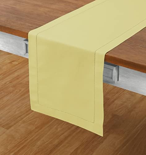 Solino Home Cotton Linen Dining Table Runner Yellow Hemstitch, 14 x 60 in