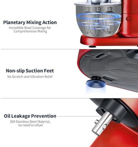 Stand Mixer, 6QT Mixers Kitchen Electric Stand Mixer, Dough Mixer Red