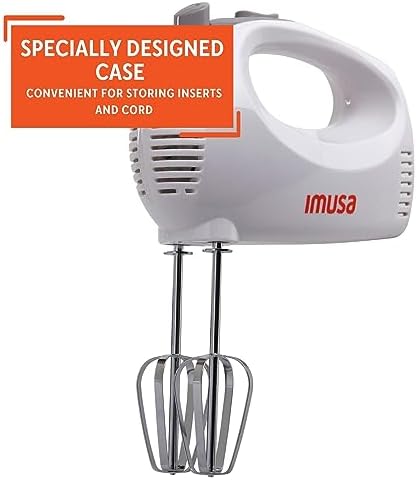 IMUSA USA Hand Mixer with Case 5-Speed ,White, Small