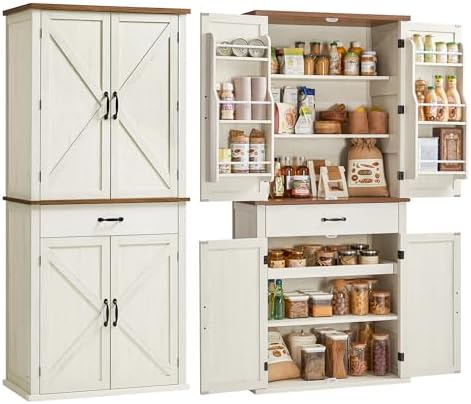 VASAGLE Pantry Cabinet, Freestanding Tall Cupboard with a Drawer