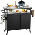 Outdoor Grill Cart Bar Cart with Storage Cabinet for Grilling Accessories（Black）