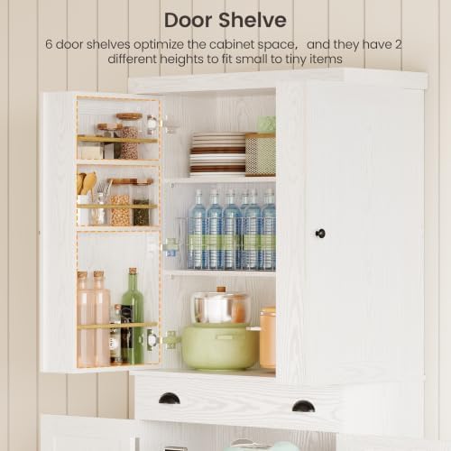 IRONCK 72" Kitchen Pantry Cabinet with Drawer and Sliding Racks, White