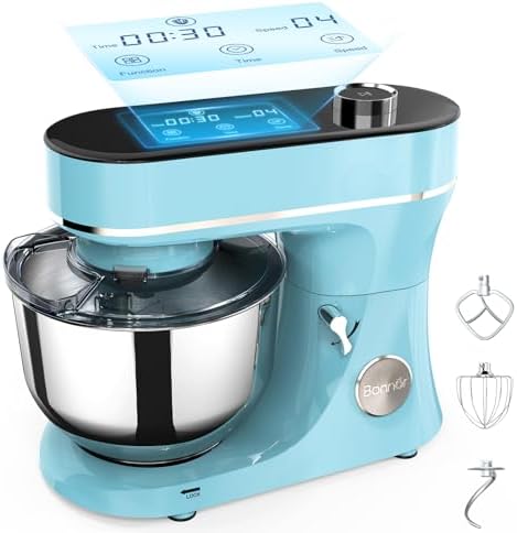 Stand Mixer 6QT Kitchen Mixer with LED Smart Touchscreen, 11-Speed Tilt-Head Mixer with Timer, 4 Preset Menus, Stainless Steel Bowl, Dough Hook, Whisk, Beater (Blue, 6Qt)