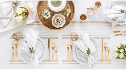 Solino Home 100% Pure Linen Placemats, 14 x 19 in, Natural Stripe, Set of 4