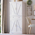 kepptory 72" Tall Kitchen Pantry Cabinet, Freestanding Storage Cabinet with Barn Doors and Drawer, Farmhouse Pantry Cupboard with Adjustable Shelves for Kitchen and Dining Room, White