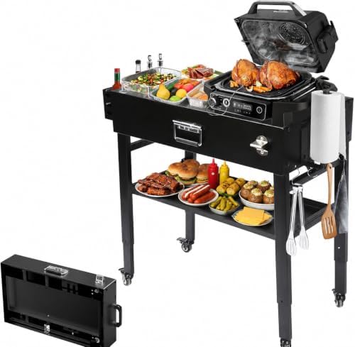 Hisencn Dual-Shelf Foldable Grill Cart for Blackstone&Ninja Woodfire