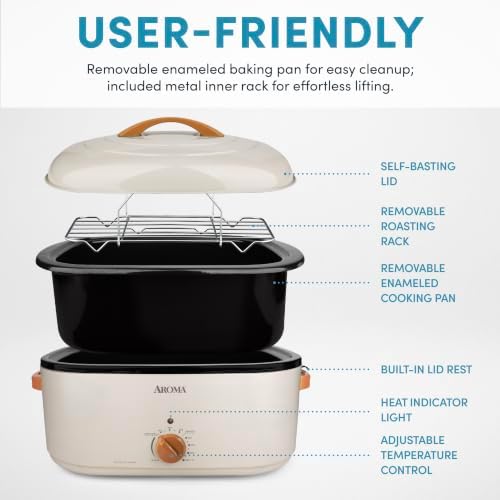 AROMA® 22Qt. Roaster Oven with Self-Basting Lid, Fits 26-lb. Turkey, Adjustable Temperature Settings, Keep Warm Setting, Stainless Steel (ART-832ST)