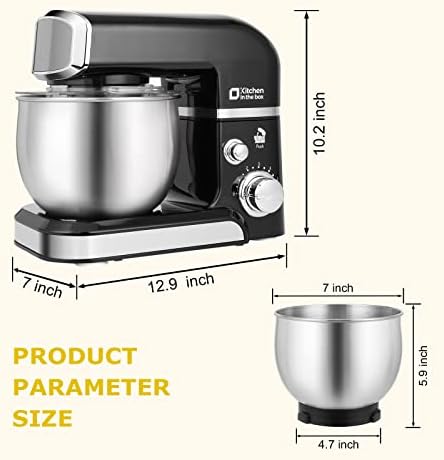 Kitchen in the box Stand Mixer,3.2Qt Small Electric Food Mixer,6 Speeds Portable Lightweight Kitchen Mixer for Daily Use with Egg Whisk,Dough Hook,Flat Beater (Black)