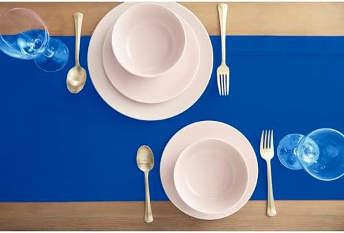 Solino Home Cotton Linen Table Runner Blue, Hemstitch Collection 14 x 90 in