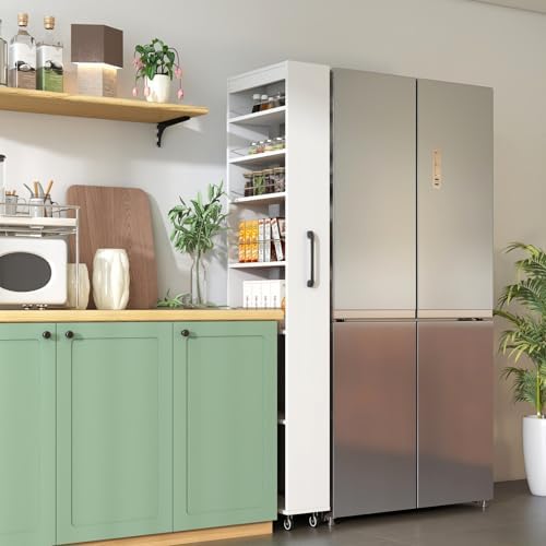 KEIKI 7 Tier Pull-Out Kitchen Pantry Storage Cabinet, Multi-Tier Single-Sided Open Shelf, Spice Rack Next to Fridge, Wood Hutch Food Pantries Cupboard for Coffee Bar, Dining Room, Narrow Spaces