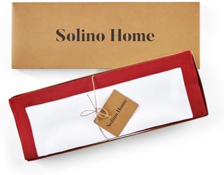 Solino Home 100% Linen Placemats, 14 x 19 in, Red Border, Classic, Set of 4