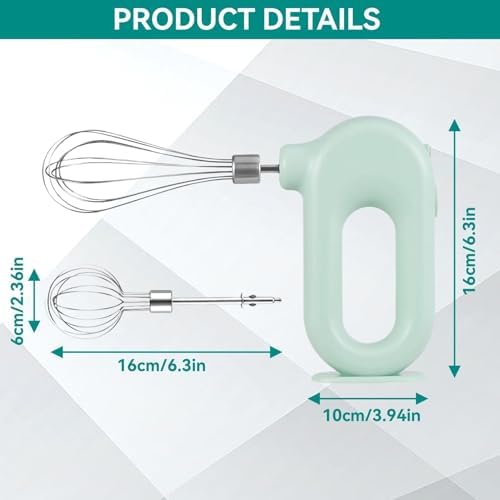 4 Speed Electric Hand Mixer, Electric Hand Mixer Whisk Wireless Rechargeable Handheld Egg Beater Adjustable Cordless Electric Whisk Hand Mixer 1500mAh Small Portable Handheld Mixer (Green)
