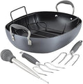 Anolon Advanced Home Hard Anodized Nonstick Roaster/Roasting Pan with Utensils, 16 Inch x 13 Inch, Moonstone
