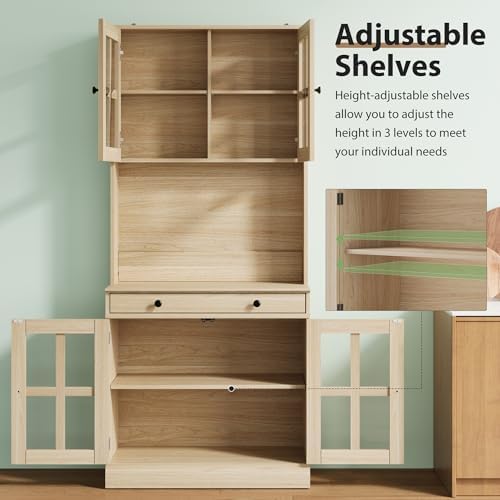IDEAHOUSE 72" Kitchen Pantry Cabinet with Glass Doors & Drawer, Wood