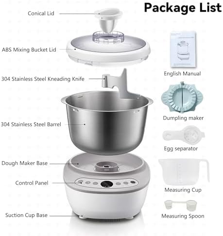 Dough Mixer 7.4QT Large Capacity Electric Dough Maker with Ferment Function for Baking Bread Dough&Pizza Dough - Dough whisk 304 Stainless Steel Blender Add water/seasoning with Top Small Window
