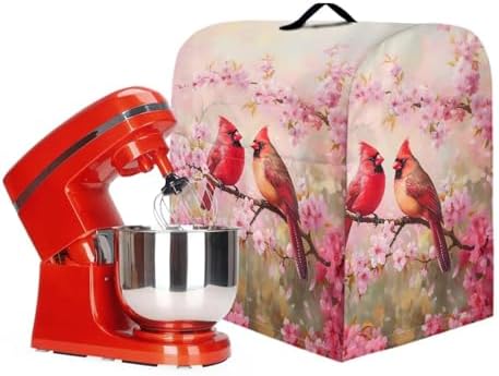 Cardinal Bird with Flower Kitchen Aid Mixer Covers Pink Stand Mixer Dust Covers Protector 4.5-8 Quart Mixer Covers Fit Tilt Head & Bowl Lift Models
