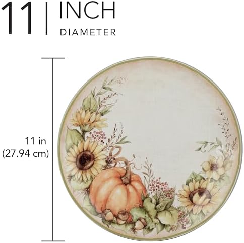 Autumn Breeze Set of 4 Earthenware Dinner Plates – Bring rustic fall charm to your table with pumpkins, sunflowers, and leaves in warm seasonal colors that elevate every meal 11"