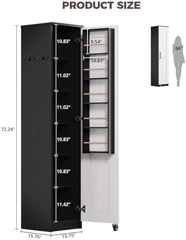 IRONCK Narrow Kitchen Pantry Cabinet 72" H for Small Place, White and Black