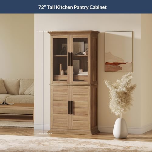 BELLEZE 72" Tall Kitchen Pantry Cabinet - Camel