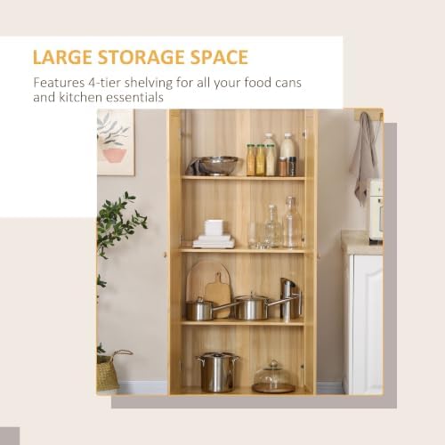 HOMCOM 67" Solid Wood Kitchen Pantry Storage Cabinet with Doors Light Brown