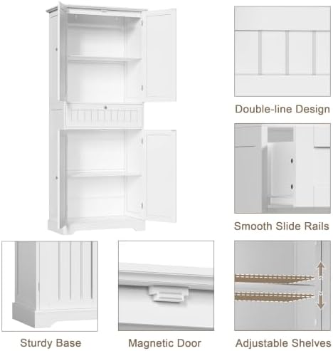 ChooChoo 72" H Bathroom Floor Cabinet with Drawer and Adjustable Shelves