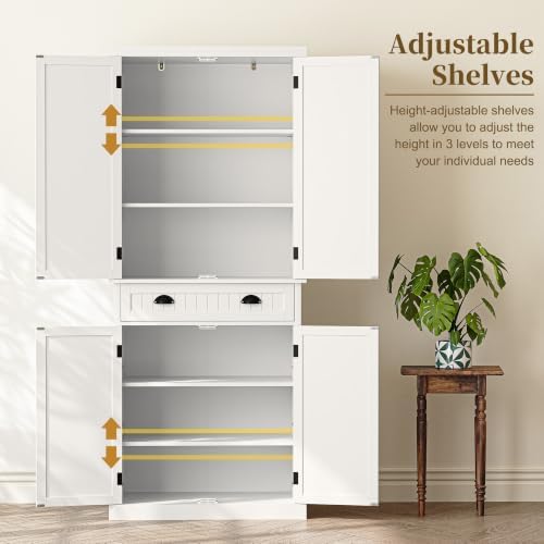 ARTPOWER 72" Tall Freestanding Pantry & Kitchen Storage Cabinet, White