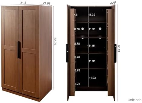 KEIKI 63" Tall Kitchen Pantry Storage Cabinet with Door-Side Rack & Shelves, Freestanding Wood Hutch Food Pantries Cupboard for Coffee Bar, Dining Room