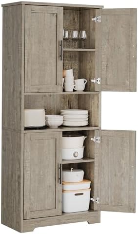 70“ Tall Kitchen Pantry Cabinet,Modern Kitchen Hutch with Microwave Stand & Adjustable Shelves,Ideal for Dining Room, Bathroom, Laundry Room - Modern and Functional Design.Grey.