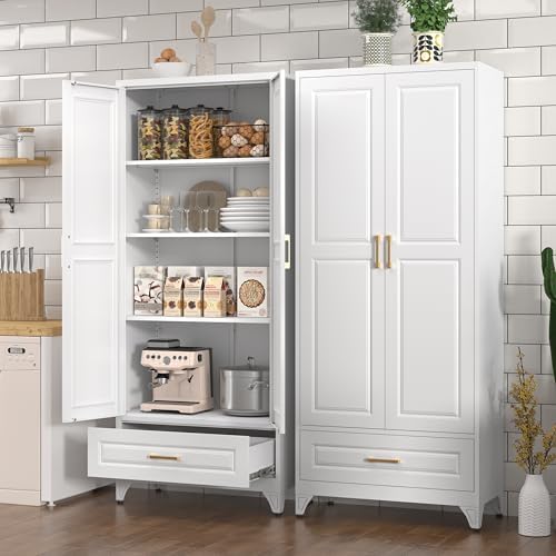 Polup 75" Metal Storage Cabinet, Tall Kitchen Pantry Cabinet with 1 Drawer