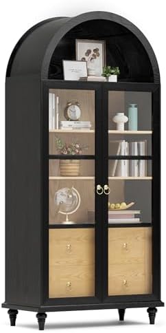 Shahoo 71" Tall Arched Kitchen Pantry, Kitchens Storage Cabinets with 2 Large Drawers and Adjustable Shelves, for Kitchen, Dining Room, Bathroom,Living Room, Black