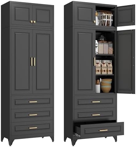 Polup 90" Pantry Cabinet, Tall Metal Storage Cabinet with Doors and Shelves