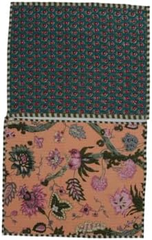 Cotton Block Print Quilted Reversible Placemats with Napkins, Floral Design, Dining Table Decor for Everyday Use, Set of 4 (Teal/Orange)